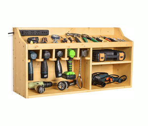 Wall Mount Drills Holder Screwdriver tool storage Large Power Wood Bamboo Organizer Tool box with Hanging Slots