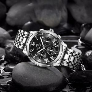 Mens Classic Chronograph Watch Silver Stainless Steel Wristwatch Roman Numerals For Men - Product Image 5