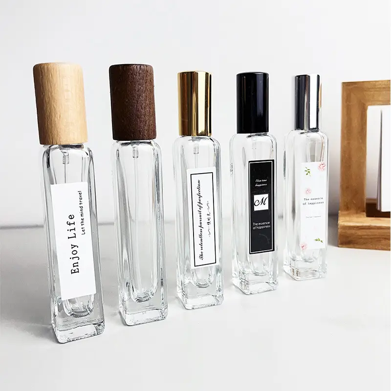 Botella de perfume de 15ml, botella de spray de perfume, botella de perfume de cristal con tapa de metal/madera