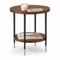 Table de chevet moderne à 2 niveaux avec cadre en métal noir personnalisable, table basse durable en MDF, étagère de rangement, panneau en bois pour salon