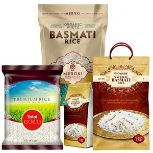 Bolsa de envasado de arroz Basmati de Tailandia, sellador térmico al vacío de 5kg y 10kg, con cremallera Ziplock y mango