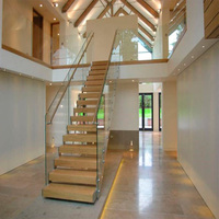 Escalier flottant Prima, moderne, en acier au carbone, poutre mono, marches en bois de hêtre/chêne, design d'escalier intérieur/escalier pour maisons