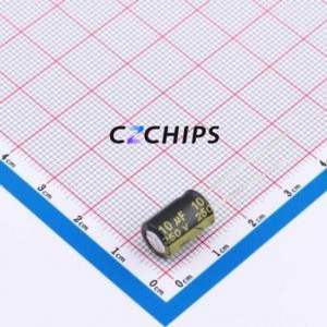 Condensador Electrolítico de Aluminio de Montaje Pasante CD26G2EM100F120T, Componente de Montaje Pasante THT, D8xL12mm 10uF 20% 250V 3.5mm - Product Image 1
