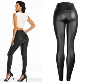 Estilo de club nocturno europeo y americano Sexy negro PU <span class=keywords><strong>pantalones</strong></span> de <span class=keywords><strong>cuero</strong></span> de cintura alta elástico de cintura alta <span class=keywords><strong>Pantalones</strong></span> de <span class=keywords><strong>mujer</strong></span> de <span class=keywords><strong>cuero</strong></span> de imitación - Product Image 3