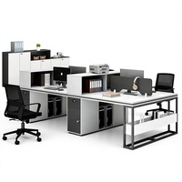 Ensemble complet de bureaux de travail en PVC en forme de barre pour 2/4/6 personnes, postes de travail minimalistes modernes avec bibliothèque, tout inclus