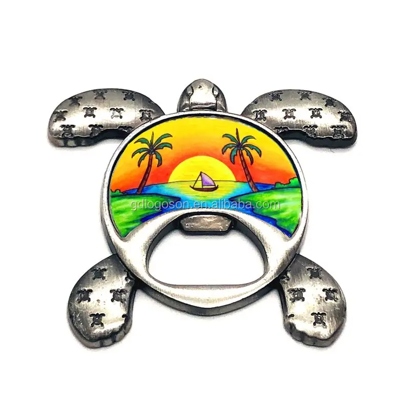 Kwaliteit Costa Rica Souvenirs Custom Metalen Zilveren Schildpad Koelkast Magneten Zee Schildpad Flesopener Magneet