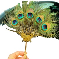 Éventail à main en plumes de paon, petit accessoire de photographie, modèle AY-007 pour mariage et diffusion en direct