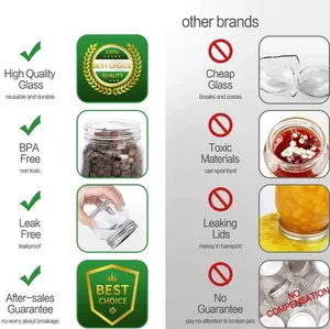 Food Container Wide Mouth 16Oz 16 Oz 500Ml Airtight Sealed Glass Mason Jars Sauce Jar With Metal Lid In Bulk For Canning Food