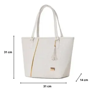 Bolso Tote Blanco para Mujer Fana M3846 de Microfibra y Cuero Sintético con Borla para Uso Diario - Product Image 4