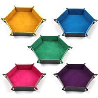 Caja de Almacenamiento de Dados Hexagonal Rodante Personalizada Lista para Enviar, Bandeja de Dados Plegable de Doble Capa de Cuero PU y Terciopelo para Juegos de Mesa DND