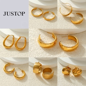 Trending Women's <b>Hook</b> Hoop <b>Earrings</b> Stainless Steel Gold Plated Hypoallergenic Waterproof Fashion Jewelry JUSTOP Brand - Product Image 2