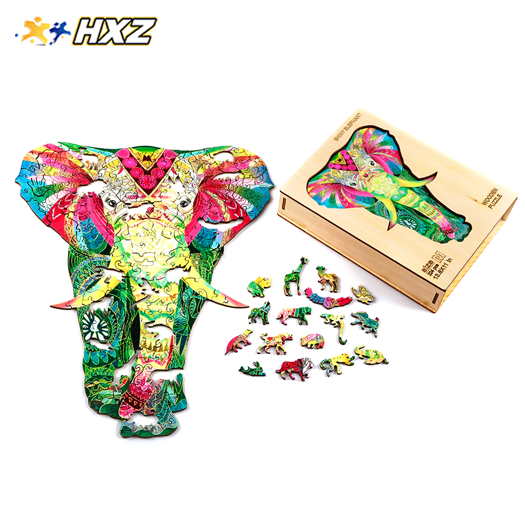 Бесплатная доставка, Лидер продаж на Amazon, 3D Деревянный пазл, цветной слон, пазл