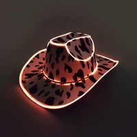 Nouveau chapeau de cowboy lumineux à LED avec motif imprimé laitier pour Noël, Pâques, fêtes et accessoires d'ambiance de carnaval