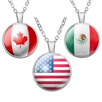 Collier en alliage à motif drapeau national avec pendentif en cristal - Accessoire pour supporters Argentine Brésil États-Unis Mexique Canada - Chaîne en bambou