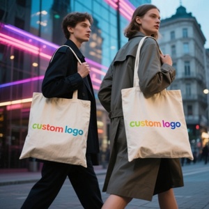 Custom Eco Natural Reusable Cotton Twill Tote Bag Shoulder Strap All Season Shopping Bag Featuring Colorful Logo Customized - Product Image 2