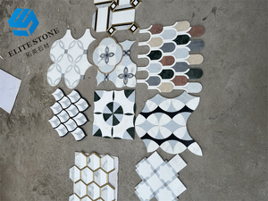 Piastrelle a Mosaico con Design Moderno a Foglia e Fiore <span class=keywords><strong>in</strong></span> <span class=keywords><strong>Marmo</strong></span> Bianco di Carrara Italiano <span class=keywords><strong>per</strong></span> <span class=keywords><strong>Pavimenti</strong></span> e Pareti di Ville, <span class=keywords><strong>Marmo</strong></span> Bianco Greco di Thassos - Product Image 3