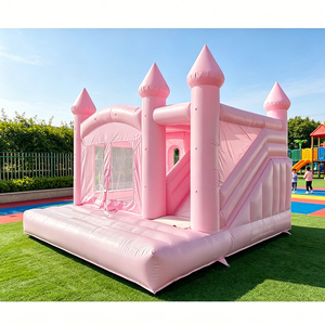 Castillo Inflable Rosa Pastel con Tobogán y Luces, Combo de Brincolín para Bodas, Fiestas de Cumpleaños, Alquiler Comercial - Product Image 1