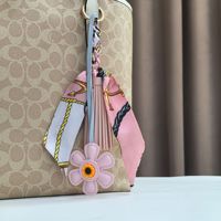 Gantungan Kunci Kulit PU Motif Bunga Matahari Bohemian, Syal Geometris Warna-warni, Liontin Tas, Ornamen Kunci Mobil, Grosir