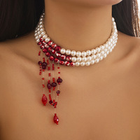 Zooying gothique perle collier ras du cou pour femmes en acier inoxydable chaîne réglable Vampire Style gland goutte pendentif bijoux cadeau