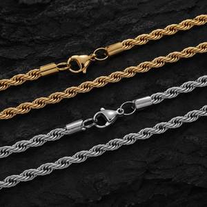 Wholesale Jewelry 3mm 4mm 6mm 18K Gold Plated Stainless Steel Twisted <b>Rope</b> Wedding Gift Necklace Men's <b>Chains</b> - Product Image 2
