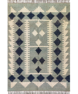 Tapis brodés faits à la main en coton 100% - Tapis Kilim 3x5 pieds - Mélange de laine et de jute - Tissé à la main - Couleur unie - Résistant aux taches - Product Image 2