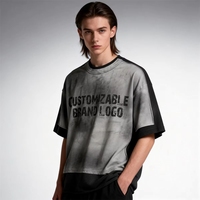 T-shirts en coton streetwear personnalisés délavés, coupe vintage courte, double col, surdimensionnés, à manches courtes et coupe carrée pour hommes