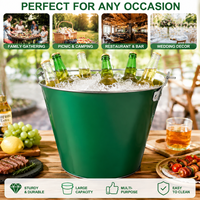 Seau à glace en fer galvanisé 5L pour pique-nique et camping en famille, durable avec poignée robuste, bord roulé, logo personnalisé pour la bière