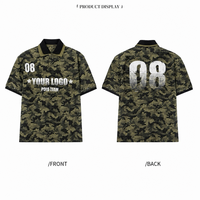 Polo à manches courtes imprimé camouflage avec col contrastant, T-shirt streetwear vintage surdimensionné pour homme, logo personnalisé
