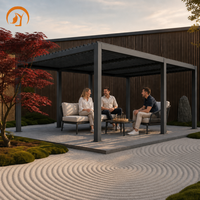 Pergola de luxe en aluminium à lames orientables, toit réglable manuellement, gazebo de jardin écologique 3x6m, vue panoramique coucher de soleil extérieur