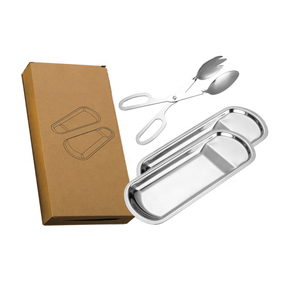 Juego de bandejas de platos de acero inoxidable para barbacoa, postre, pan, plato de metal para servir alimentos con caja - Product Image 2