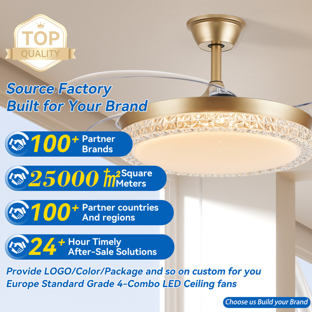 CB CE SAA Certified LED Ceiling Fan with Light Retractable Transparent Blades Silent BLDC Motor 5000+ Units Daily Capacity