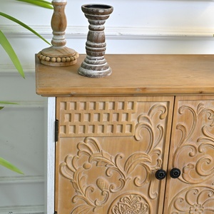 Kitchen Living Room <b>Rustic</b> Handmade Distressed 31.5" Accent Solid Wooden Flower Carved Door <b>Sideboard</b> Cabinet with 2 Drawers - Product Image 5