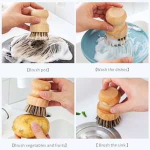 Kitchen Dish Brush Wooden Handle and Sisal Coconut Multifunctional Cleaning Tools Kitchen <b>Scrubbing</b> Brush - Product Image 3