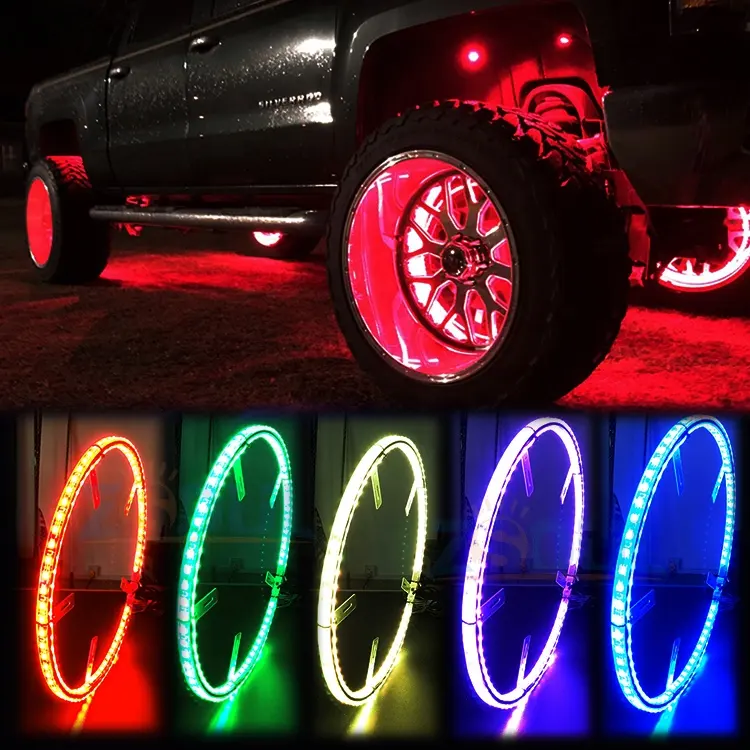 Voertuigen Accessoires Auto 14 ''15.5'' 17 ''Inch Led Rgb Wiel Ring Licht Kit Met Dubbele Led Rij door App Controle