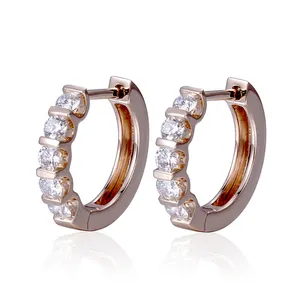 Messi Jewelry MSE-571 14K Solid Rose Gold Hoop Earrings Lab Grown Diamond Half Halo Earrings Women Jewelry