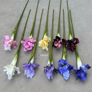 KEWEI 158 Artificial Decorativo Iris Flor Orquídea Vanda Tallo Único Seda Azul Flor De Lis Iris Flor