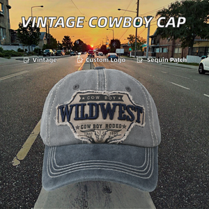 Syh1778 Washed Vintage Wildwest Cowboy Baseball Cap Customize Logo Sport Custom Hat Polyester/Cotton Metal Buckle Common Spring - Product Image 2