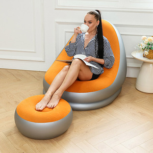Fauteuil gonflable <span class=keywords><strong>orange</strong></span> floqué à bas prix avec repose-pieds, canapé gonflable individuel pour adultes - Product Image 4