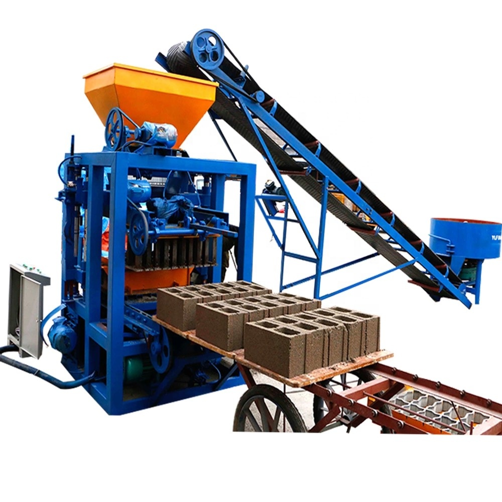 Qt4 24 Block Making Machine Semi Automatic Hollow Hallow Concrete Cement Interlock Brick Make Machinery Max Yellow Spain Blue