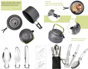 Ensemble de cuisine de camping en aluminium léger antiadhésif en acier inoxydable, kit de cuisine portable, bouilloire, ustensiles pour la randonnée en plein air - Product Image 3