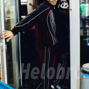 Factory Design <strong>Jogger</strong> Velvet Sweatsuit <strong>Warm</strong> Velour Color Blocks Reflective Stripes Zip Tracksuit for Men - Product Image 6