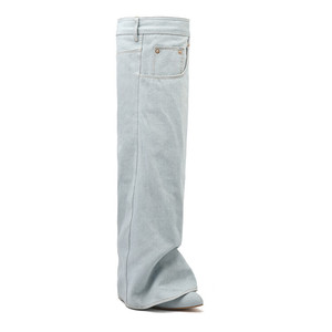 Bottes hautes personnalisées Xinzirain pour femmes, style mode, en jean bleu, avec fermeture éclair latérale et <span class=keywords><strong>talon</strong></span> compensé, bottes longues au-dessus du genou - Product Image 1