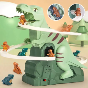 Jouet musical avec toboggan à thème dinosaures, 3 dinosaures, puzzle amusant, toboggan <span class=keywords><strong>électrique</strong></span>, voiture jouet, cadeau pour garçon et fille - Product Image 6