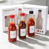 Bouteille à condiments personnalisée en verre sodocalcique transparent 100ml/150ml/250ml avec bouchon à vis pour vinaigrette, sauce piquante, sauce barbecue, sauces alimentaires