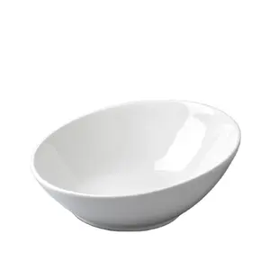 White 10-12 inch Big round Oblique Bowl Salad Ceramics Oblique Bowl AB Grade Hotel Porcelain bowl for restaurant With Your Logo