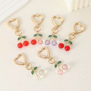 Ciondolo a Cuore per Borsa Bestseller, Ciondolo in Metallo a Forma di Cuore, Ciondolo Trasparente Rosso e Rosa, Portachiavi a Forma di Ciliegia - Product Image 1