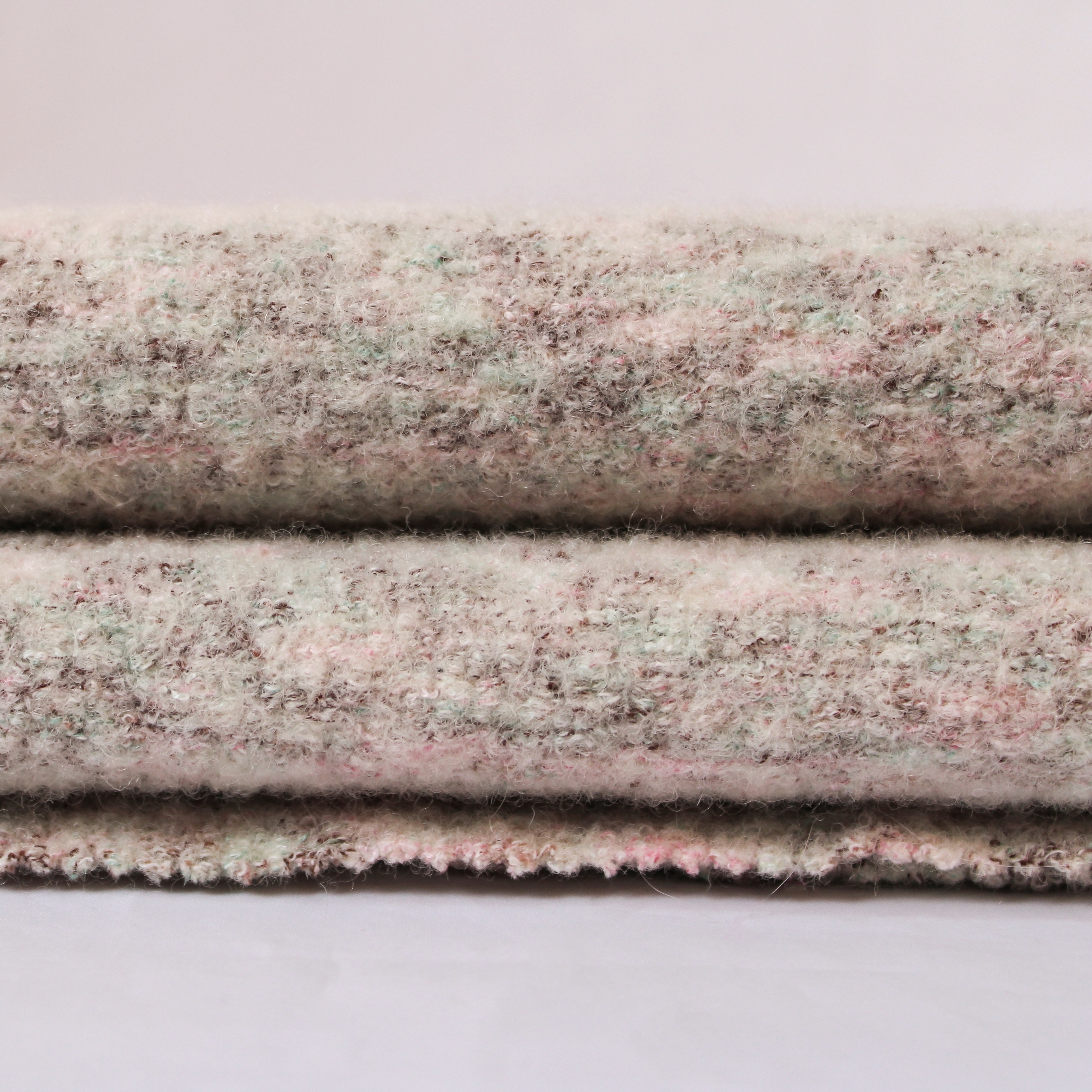 Best Seller New Design High Quality Factory Pink Green Mixed Color Boiled Wool Cotton Tweed Fabric for Coat Clothing