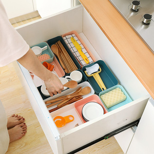Plateau de rangement en plastique, organisateur de bureau rectangulaire multifonctionnel pour cosmétiques, couverts de cuisine avec 2-3 compartiments empilables - Product Image 4