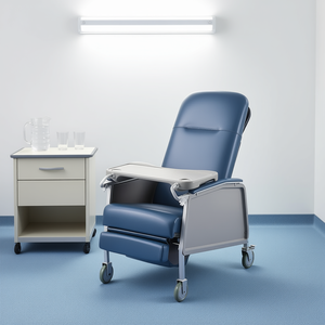 Fauteuil d'hôpital inclinable à 3 positions avec plateau et roulettes pour usage médical - Product Image 2