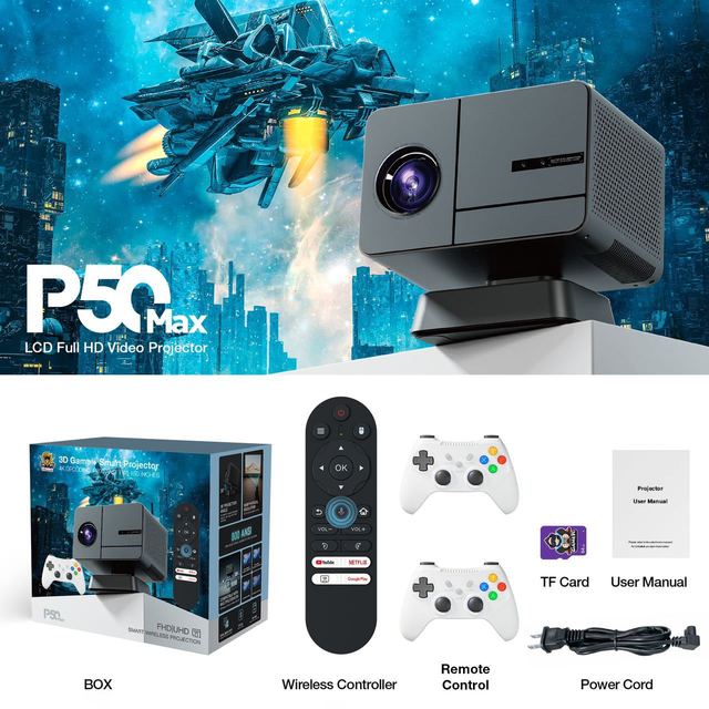 YDH-P50 MAX 2025 Hot Sale H713 4K Game Projector 2000 Lumens 150 Inch Android 11 BT5.0 Auto Zoom Portable Game Projector